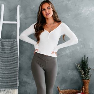 Button Detailed Long Sleeve Crop Top-NanaMacs